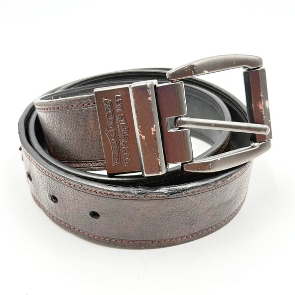 Levi's Reversible Black Brown Belt Synthetic Leather 1.5" W Size 34 READ - Picture 1 of 8